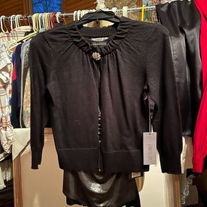 Gorgeous Black with Silver thread Sweater with Rhinestone Snap Closure